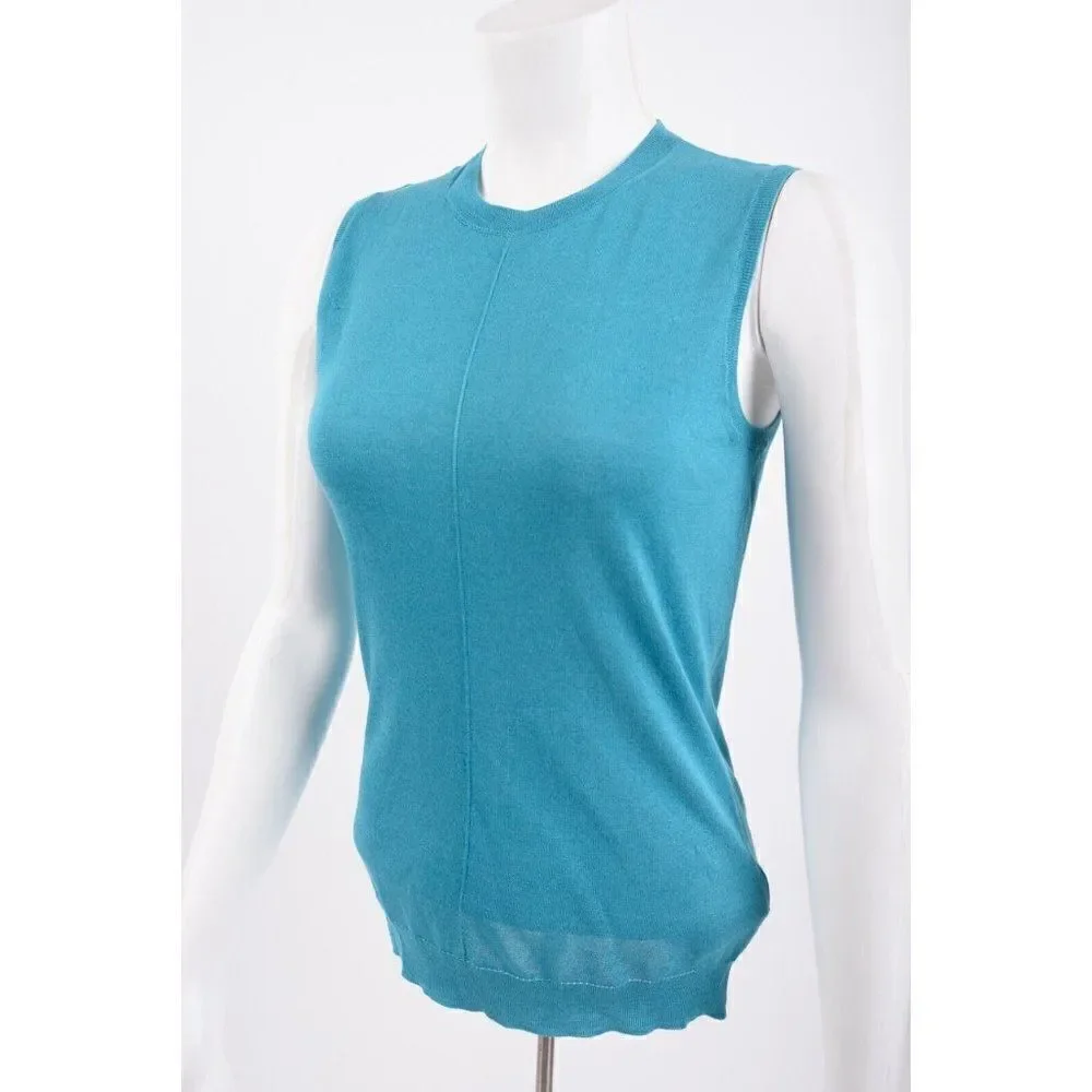 St. John Womens Jersey Knit Shell Tank Sweater XS Turquoise Blue Silk Blend
